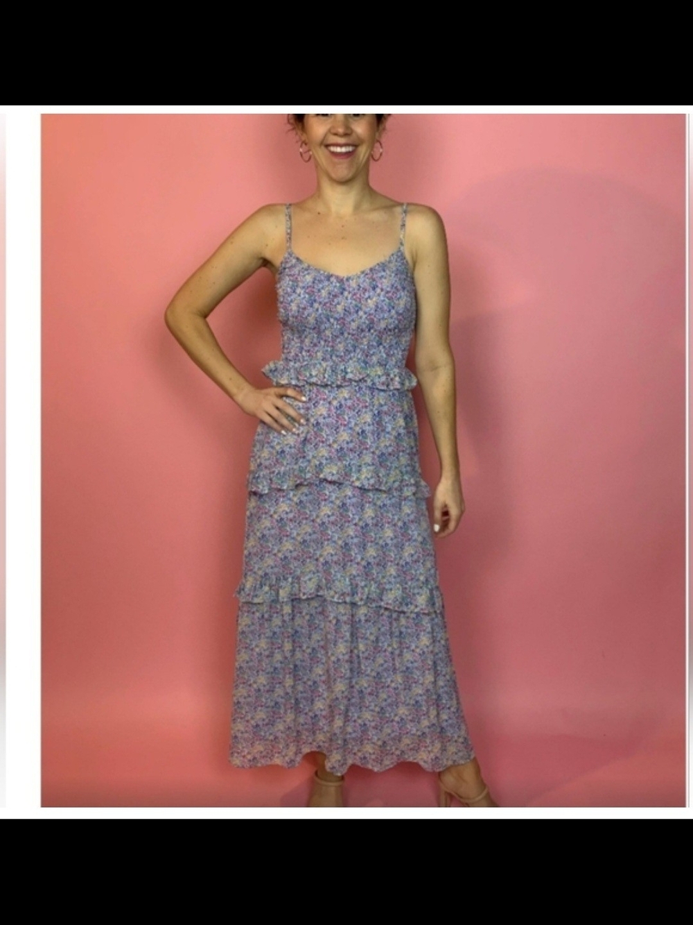 Floral Tiered Maxi Dress with Spaghetti Straps - Lavender